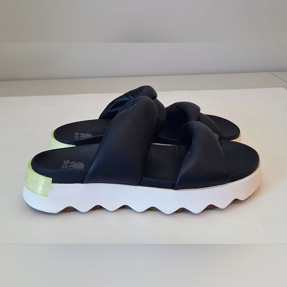 Sorel Viibe Twist Slide Sandals Black Soft Leather Size 10 - Picture 1 of 11